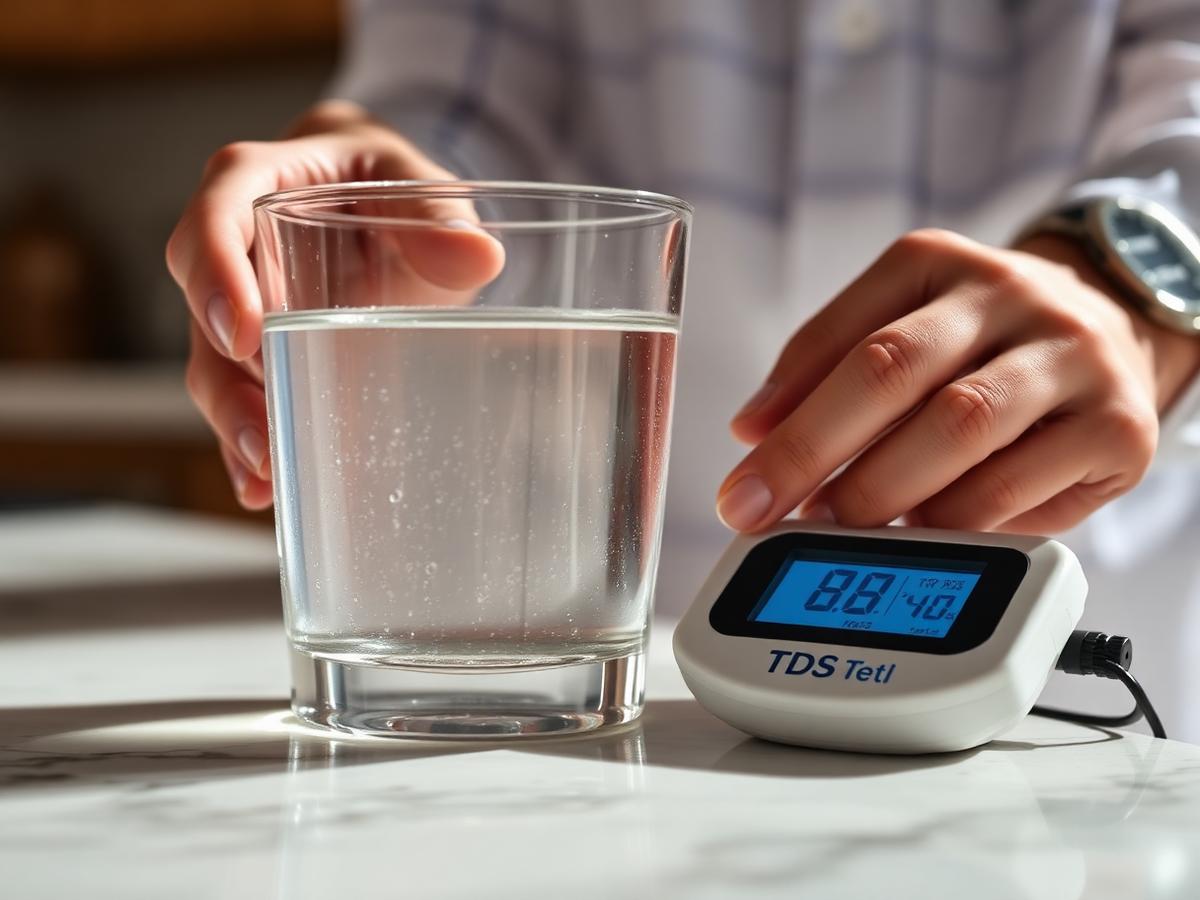 Tech testing tap water with a TDS meter
